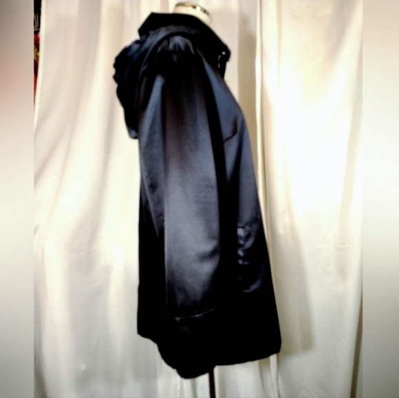 Dennis Basso Midi Trench Women,Navy Blue Satin Detachable Hood ZipUp, Pckts,M - Picture 9 of 14